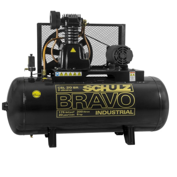 Compressor de Ar Schulz Bravo 25 PCM 200L 5CV 175 PSI Trifásico