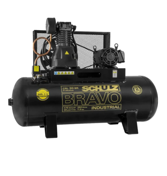 Compressor de Ar Schulz Bravo CSL 30BR 30 PCM 250L 7,5HP 175 PSI Trifásico